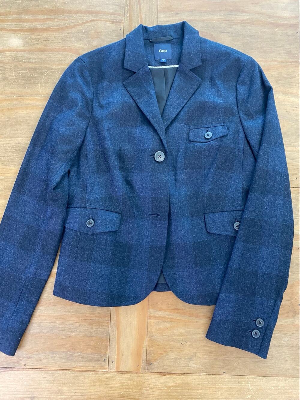Gap Navy Black Check Wool Blend Blazer Size 2